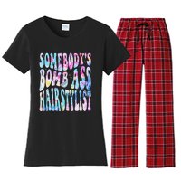 SomebodyS Bomb Ass Hairstylist Groovy Hair Stylist Tie Dye Women's Flannel Pajama Set