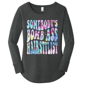 SomebodyS Bomb Ass Hairstylist Groovy Hair Stylist Tie Dye Women's Perfect Tri Tunic Long Sleeve Shirt