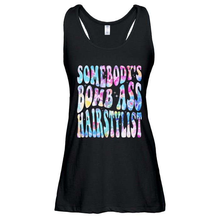 SomebodyS Bomb Ass Hairstylist Groovy Hair Stylist Tie Dye Ladies Essential Flowy Tank