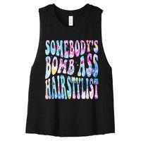 SomebodyS Bomb Ass Hairstylist Groovy Hair Stylist Tie Dye Women's Racerback Cropped Tank