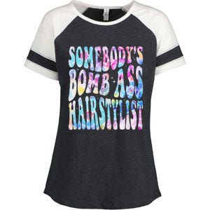 SomebodyS Bomb Ass Hairstylist Groovy Hair Stylist Tie Dye Enza Ladies Jersey Colorblock Tee