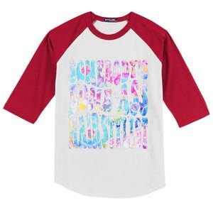 SomebodyS Bomb Ass Hairstylist Groovy Hair Stylist Tie Dye Kids Colorblock Raglan Jersey