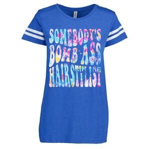 SomebodyS Bomb Ass Hairstylist Groovy Hair Stylist Tie Dye Enza Ladies Jersey Football T-Shirt