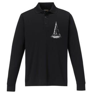 Sailor Boating Anchor Simple Line Drawing Sailboat Sailing Performance Long Sleeve Polo