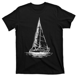 Sailor Boating Anchor Simple Line Drawing Sailboat Sailing T-Shirt