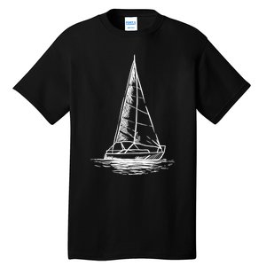 Sailor Boating Anchor Simple Line Drawing Sailboat Sailing Tall T-Shirt