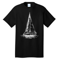 Sailor Boating Anchor Simple Line Drawing Sailboat Sailing Tall T-Shirt