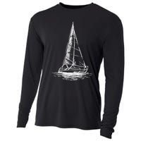 Sailor Boating Anchor Simple Line Drawing Sailboat Sailing Cooling Performance Long Sleeve Crew