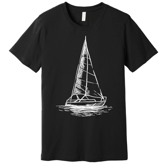 Sailor Boating Anchor Simple Line Drawing Sailboat Sailing Premium T-Shirt