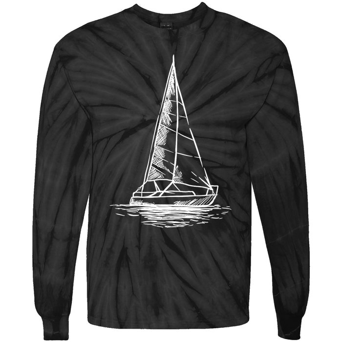 Sailor Boating Anchor Simple Line Drawing Sailboat Sailing Tie-Dye Long Sleeve Shirt