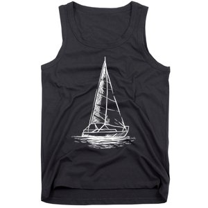 Sailor Boating Anchor Simple Line Drawing Sailboat Sailing Tank Top