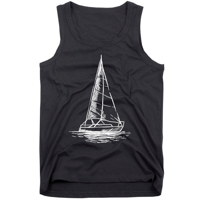 Sailor Boating Anchor Simple Line Drawing Sailboat Sailing Tank Top