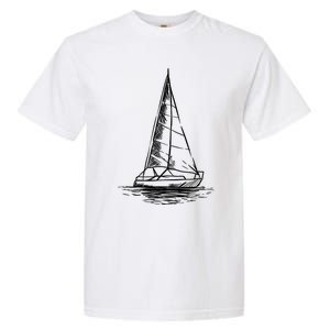 Sailor Boating Anchor Simple Line Drawing Sailboat Sailing Garment-Dyed Heavyweight T-Shirt