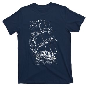 Sailor Boating Anchor Simple Line Drawing Sailboat Sailing T-Shirt