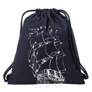 Sailor Boating Anchor Simple Line Drawing Sailboat Sailing Drawstring Bag