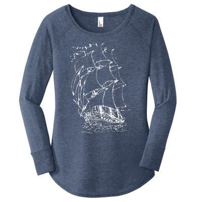 Sailor Boating Anchor Simple Line Drawing Sailboat Sailing Women's Perfect Tri Tunic Long Sleeve Shirt