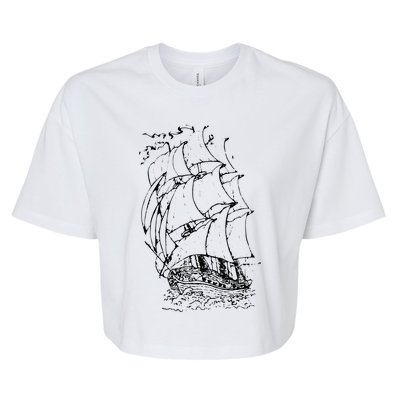 Sailor Boating Anchor Simple Line Drawing Sailboat Sailing Bella+Canvas Jersey Crop Tee