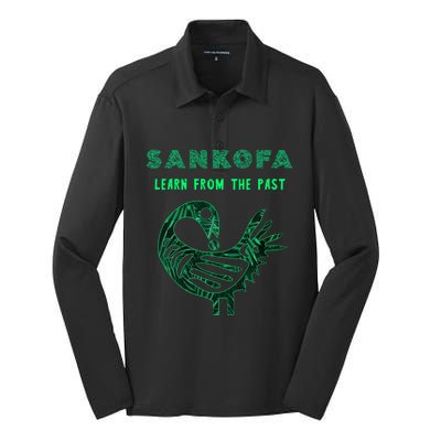 Sankofa Bird Afrocentric Adinkra Symbol Forest Pattern Great Gift Silk Touch Performance Long Sleeve Polo