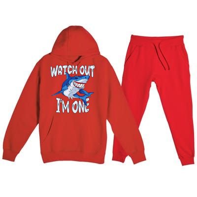 Shark Birthday Awesome 1 Year Old Watch Out I'm 1 Premium Hooded Sweatsuit Set