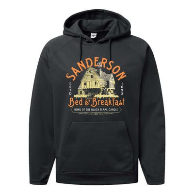 Sanderson Bed And Breakfast Home Of The Black Flame Candle 1693 Performance Fleece Hoodie