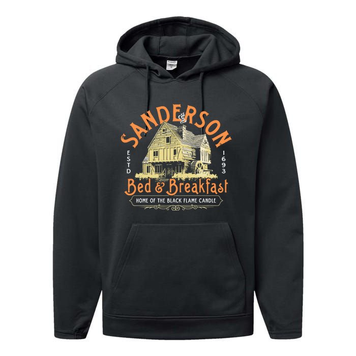 Sanderson Bed And Breakfast Home Of The Black Flame Candle 1693 Performance Fleece Hoodie