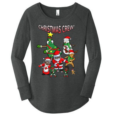 Santa Black African American Christmas Crew Flossing Floss TShirt Women's Perfect Tri Tunic Long Sleeve Shirt