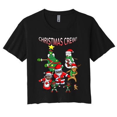 Santa Black African American Christmas Crew Flossing Floss TShirt Women's Crop Top Tee