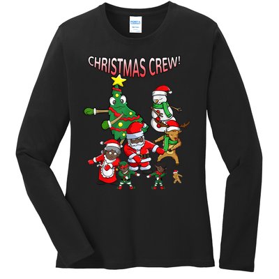 Santa Black African American Christmas Crew Flossing Floss TShirt Ladies Long Sleeve Shirt