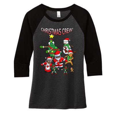 Santa Black African American Christmas Crew Flossing Floss TShirt Women's Tri-Blend 3/4-Sleeve Raglan Shirt