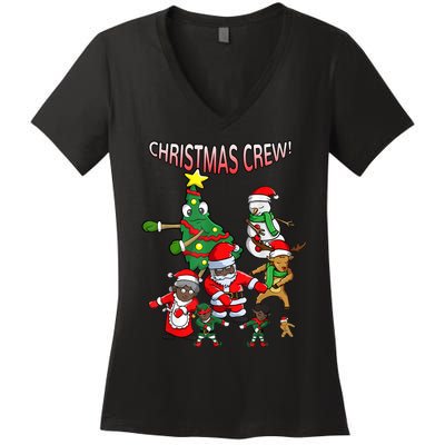 Santa Black African American Christmas Crew Flossing Floss TShirt Women's V-Neck T-Shirt