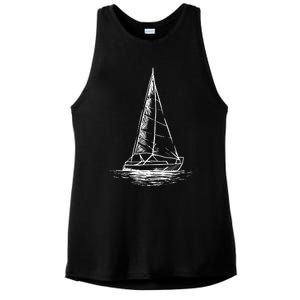 Sailor Boating Anchor Simple Line Drawing Sailboat Sailing Ladies PosiCharge Tri-Blend Wicking Tank