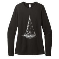 Sailor Boating Anchor Simple Line Drawing Sailboat Sailing Womens CVC Long Sleeve Shirt