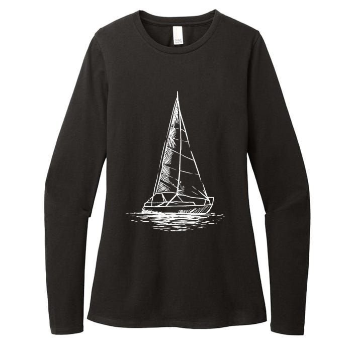 Sailor Boating Anchor Simple Line Drawing Sailboat Sailing Womens CVC Long Sleeve Shirt