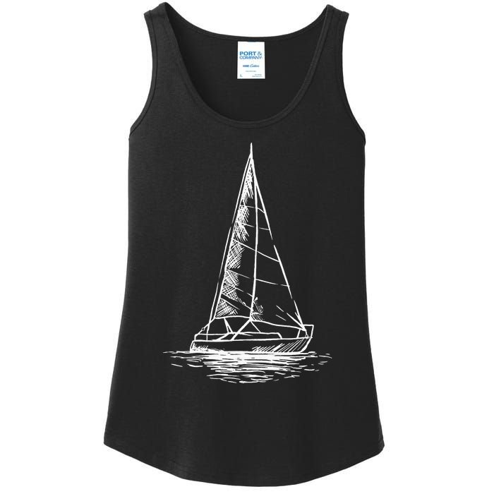 Sailor Boating Anchor Simple Line Drawing Sailboat Sailing Ladies Essential Tank