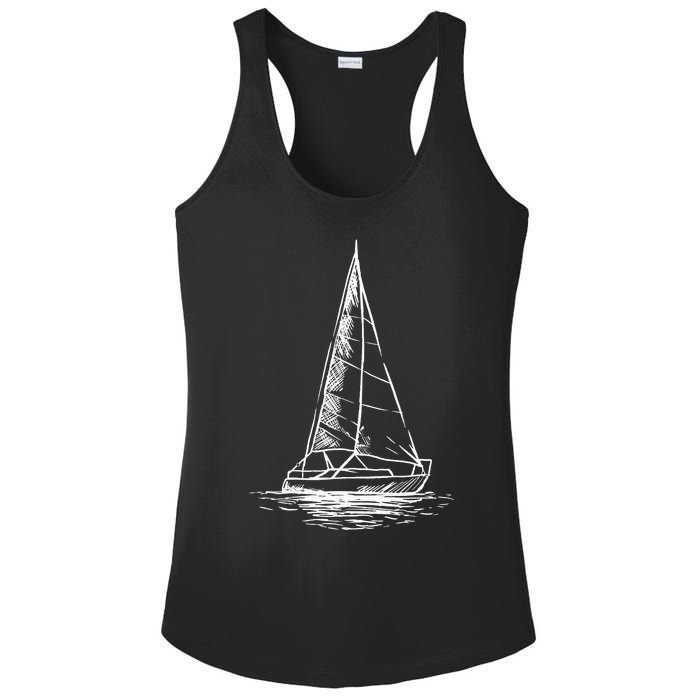 Sailor Boating Anchor Simple Line Drawing Sailboat Sailing Ladies PosiCharge Competitor Racerback Tank