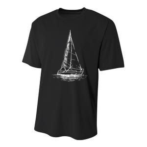 Sailor Boating Anchor Simple Line Drawing Sailboat Sailing Youth Performance Sprint T-Shirt