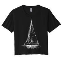 Sailor Boating Anchor Simple Line Drawing Sailboat Sailing Women's Crop Top Tee