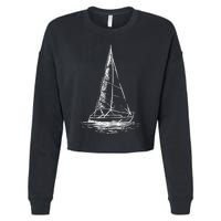 Sailor Boating Anchor Simple Line Drawing Sailboat Sailing Cropped Pullover Crew