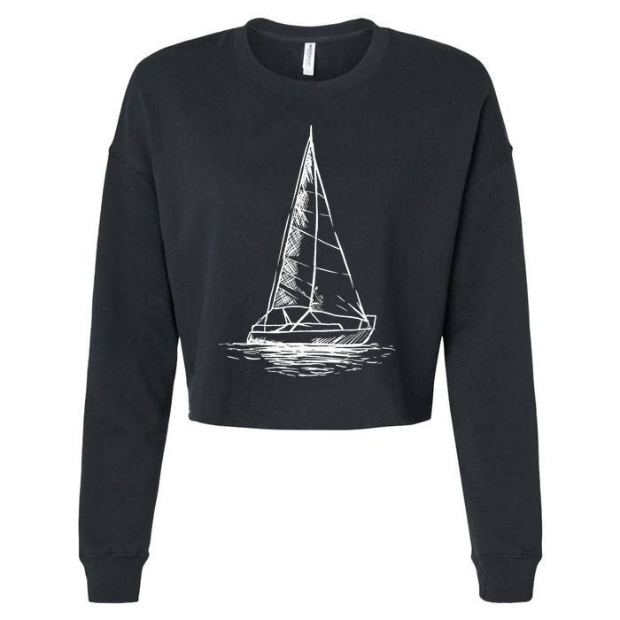 Sailor Boating Anchor Simple Line Drawing Sailboat Sailing Cropped Pullover Crew