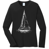 Sailor Boating Anchor Simple Line Drawing Sailboat Sailing Ladies Long Sleeve Shirt