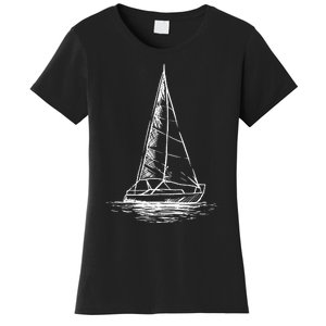 Sailor Boating Anchor Simple Line Drawing Sailboat Sailing Women's T-Shirt