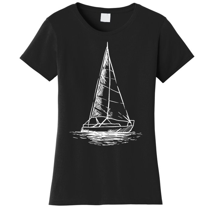 Sailor Boating Anchor Simple Line Drawing Sailboat Sailing Women's T-Shirt