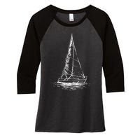 Sailor Boating Anchor Simple Line Drawing Sailboat Sailing Women's Tri-Blend 3/4-Sleeve Raglan Shirt