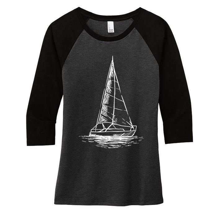 Sailor Boating Anchor Simple Line Drawing Sailboat Sailing Women's Tri-Blend 3/4-Sleeve Raglan Shirt