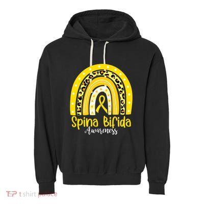 Spina Bifida Awareness Yellow Ribbon Leopard Rainbow Garment-Dyed Fleece Hoodie