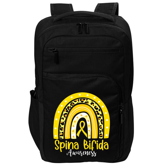 Spina Bifida Awareness Yellow Ribbon Leopard Rainbow Impact Tech Backpack