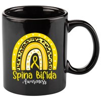 Spina Bifida Awareness Yellow Ribbon Leopard Rainbow 11oz C Handle Ceramic Mug