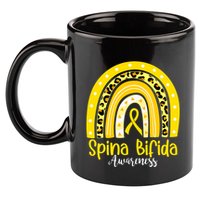 Spina Bifida Awareness Yellow Ribbon Leopard Rainbow 11oz C Handle Ceramic Mug