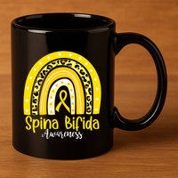 Spina Bifida Awareness Yellow Ribbon Leopard Rainbow 11oz C Handle Ceramic Mug