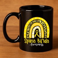 Spina Bifida Awareness Yellow Ribbon Leopard Rainbow 11oz C Handle Ceramic Mug